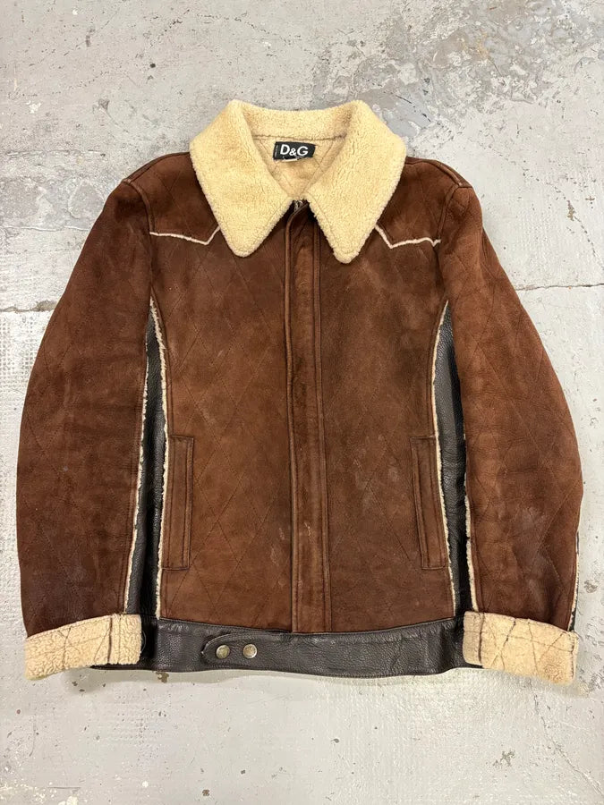 2000s Dolce & Gabbana Brown Shearling Hybrid Jacket uYPGehn 0