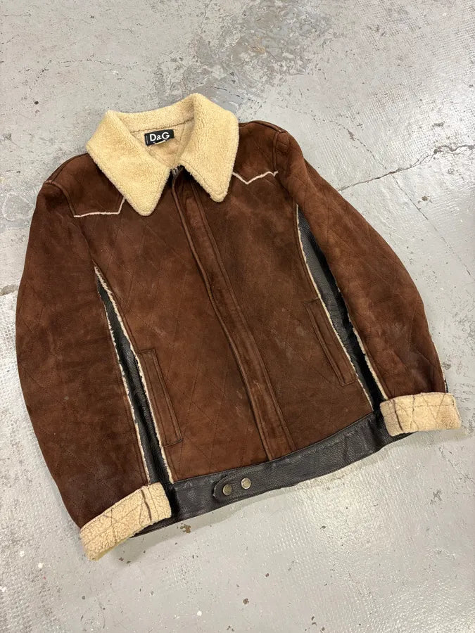 2000s Dolce & Gabbana Brown Shearling Hybrid Jacket uYPGehn 1