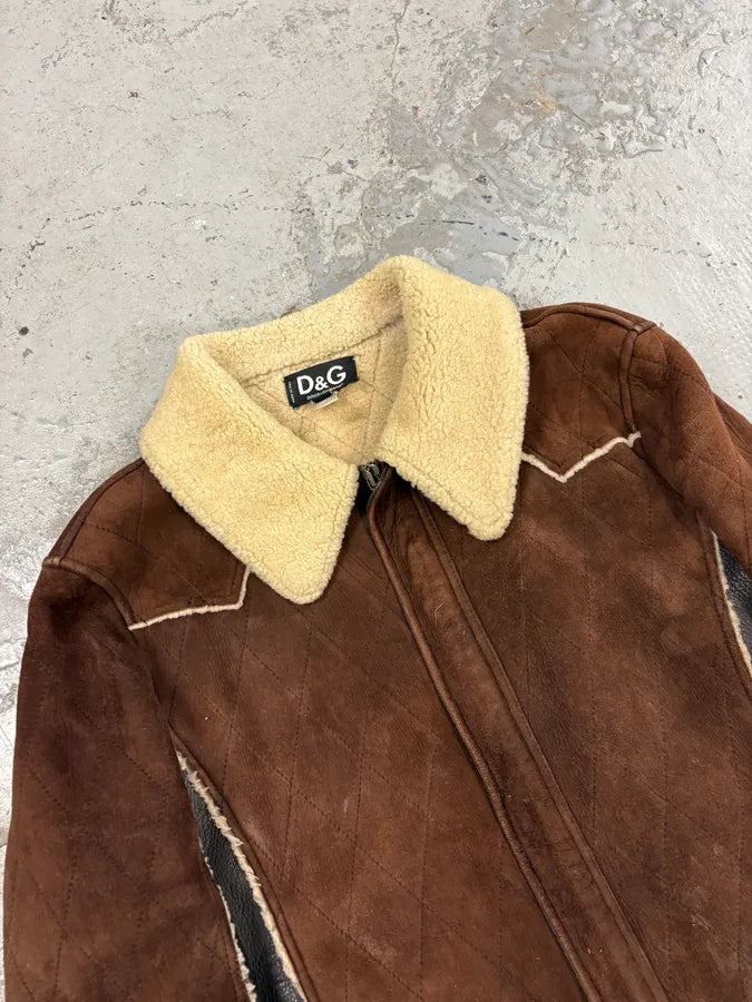 2000s Dolce & Gabbana Brown Shearling Hybrid Jacket uYPGehn 2