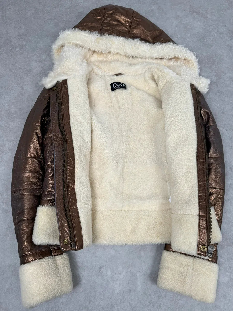 2000s Dolce & Gabbana Brown Shearling Jacket mdZuvrk 6