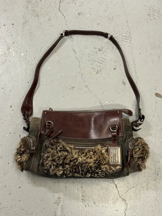 2000s Dolce & Gabbana Brown Shearling Leather Shoulder Bag QTLwtKI 0