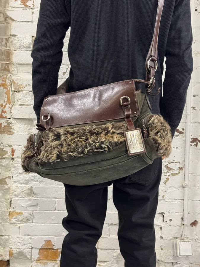 2000s Dolce & Gabbana Brown Shearling Leather Shoulder Bag QTLwtKI 1