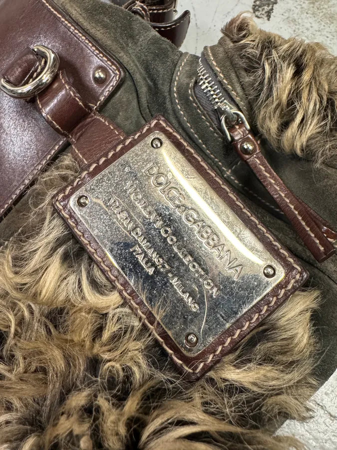 2000s Dolce & Gabbana Brown Shearling Leather Shoulder Bag QTLwtKI 7