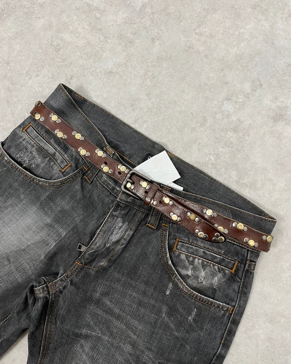 2000s Dolce & Gabbana Brown Studded Leather Belt LsXSzQT 1