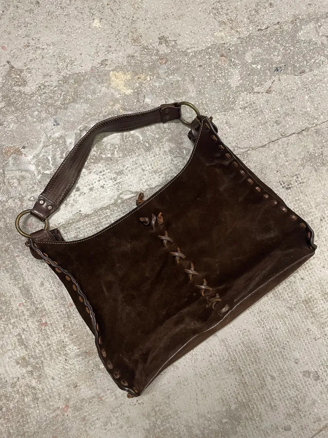 2000s Dolce & Gabbana Brown Suede Leather Bag (OS) 4