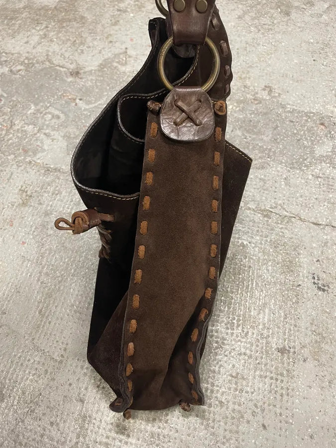 2000s Dolce & Gabbana Brown Suede Leather Bag (OS) 8