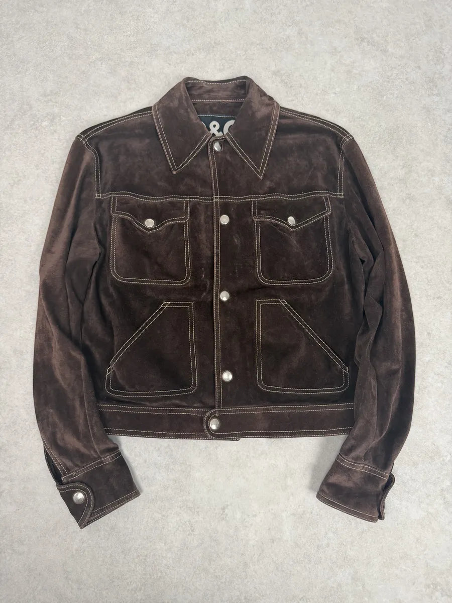 2000s Dolce & Gabbana Brown Suede Leather Jacket hvAhQqJ 0