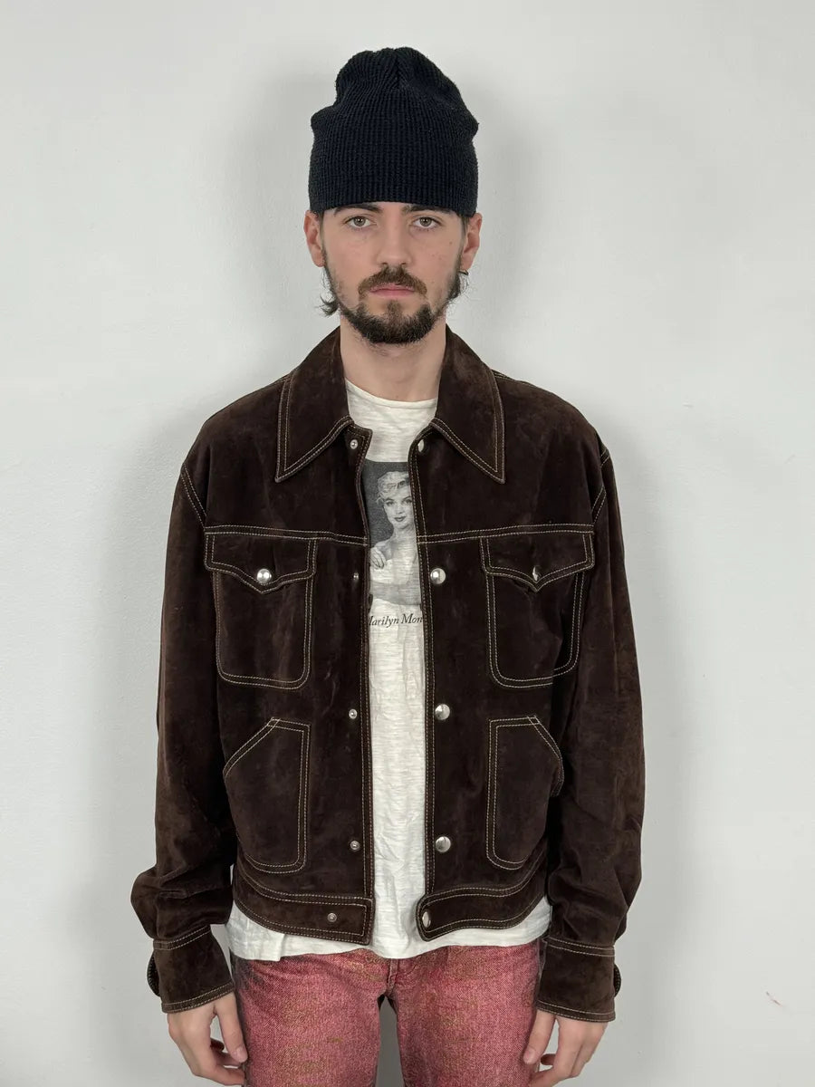 2000s Dolce & Gabbana Brown Suede Leather Jacket hvAhQqJ 2