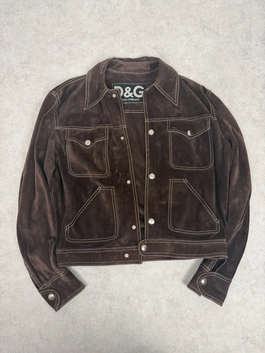 2000s Dolce & Gabbana Brown Suede Leather Jacket hvAhQqJ 4
