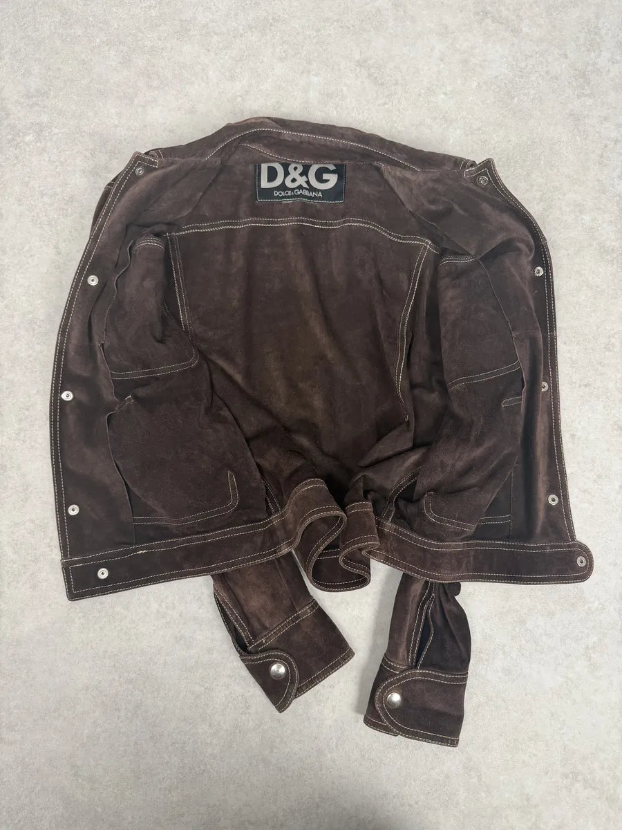 2000s Dolce & Gabbana Brown Suede Leather Jacket hvAhQqJ 5