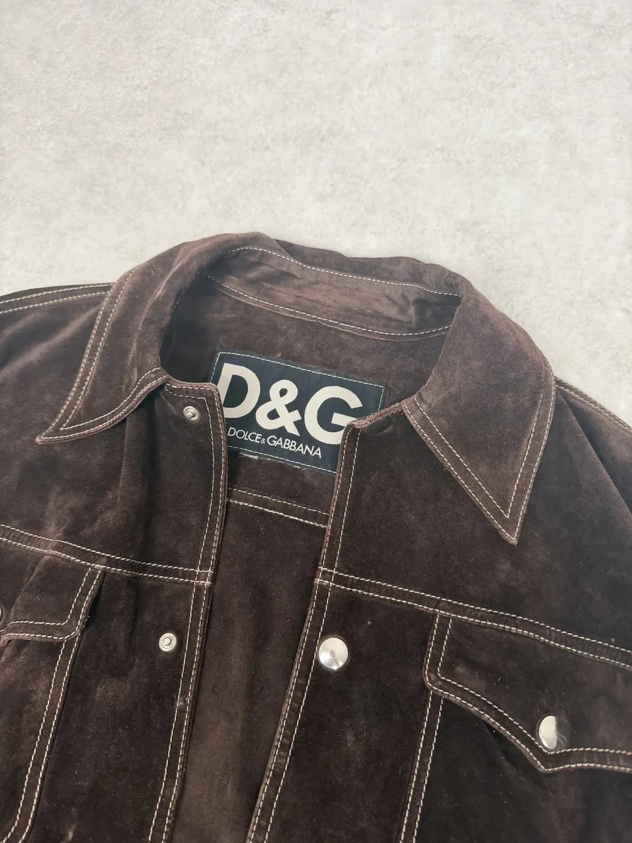 2000s Dolce & Gabbana Brown Suede Leather Jacket hvAhQqJ 6