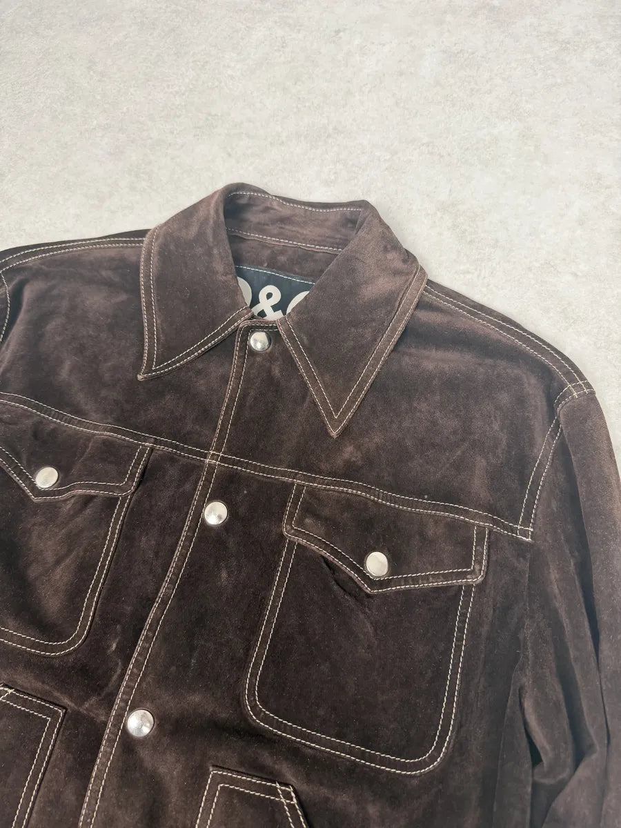 2000s Dolce & Gabbana Brown Suede Leather Jacket hvAhQqJ 7