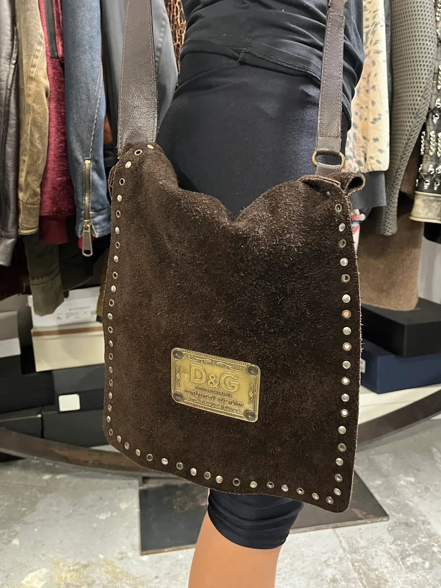 2000s Dolce & Gabbana Brown Suede Leather Shoulder Bag yeGPQaD 1