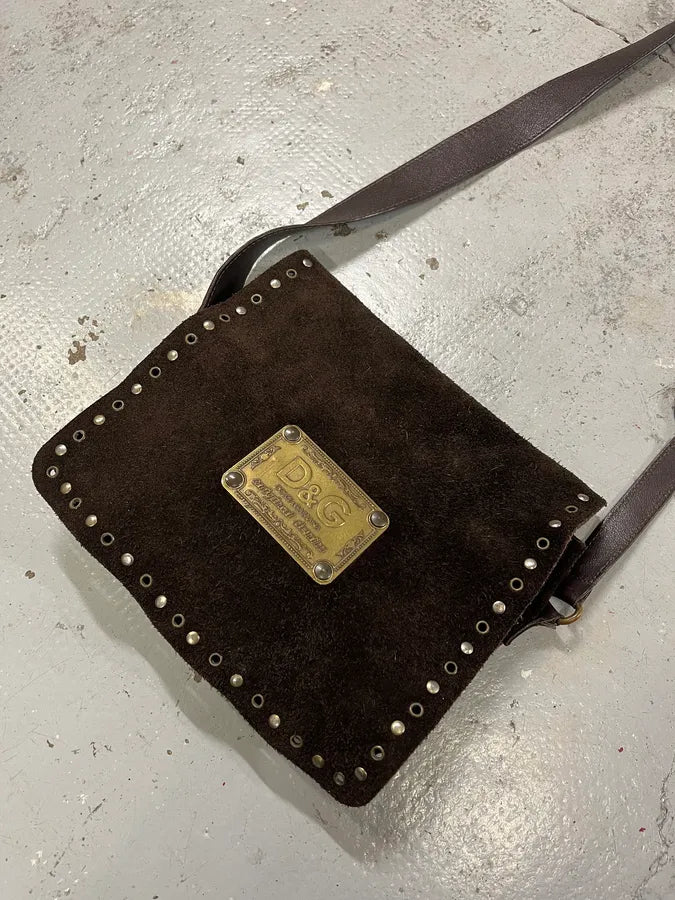 2000s Dolce & Gabbana Brown Suede Leather Shoulder Bag yeGPQaD 2