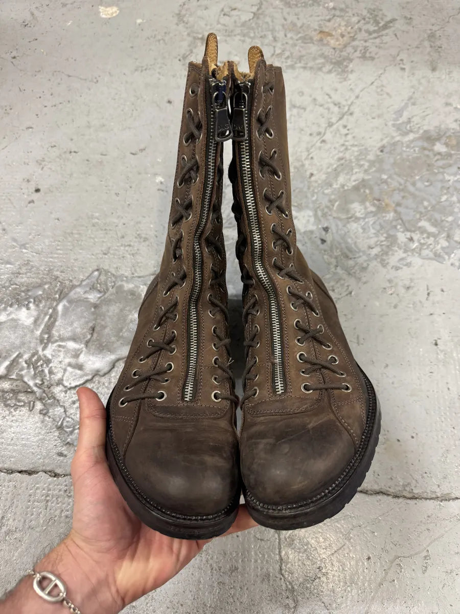 2000s Dolce & Gabbana Laced Multi Zips Eyelet Brown Ankle Boots GdtMcZh 3