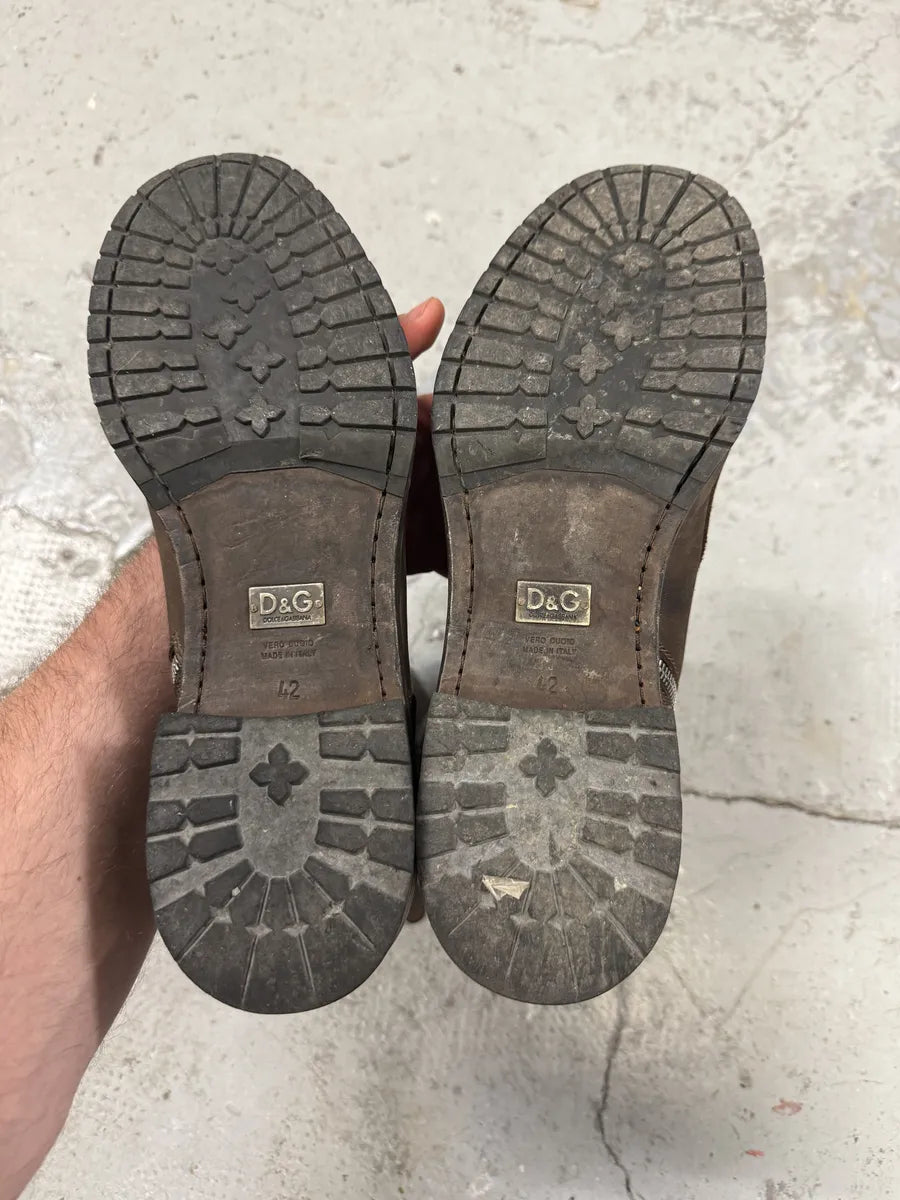 2000s Dolce & Gabbana Laced Multi Zips Eyelet Brown Ankle Boots GdtMcZh 5