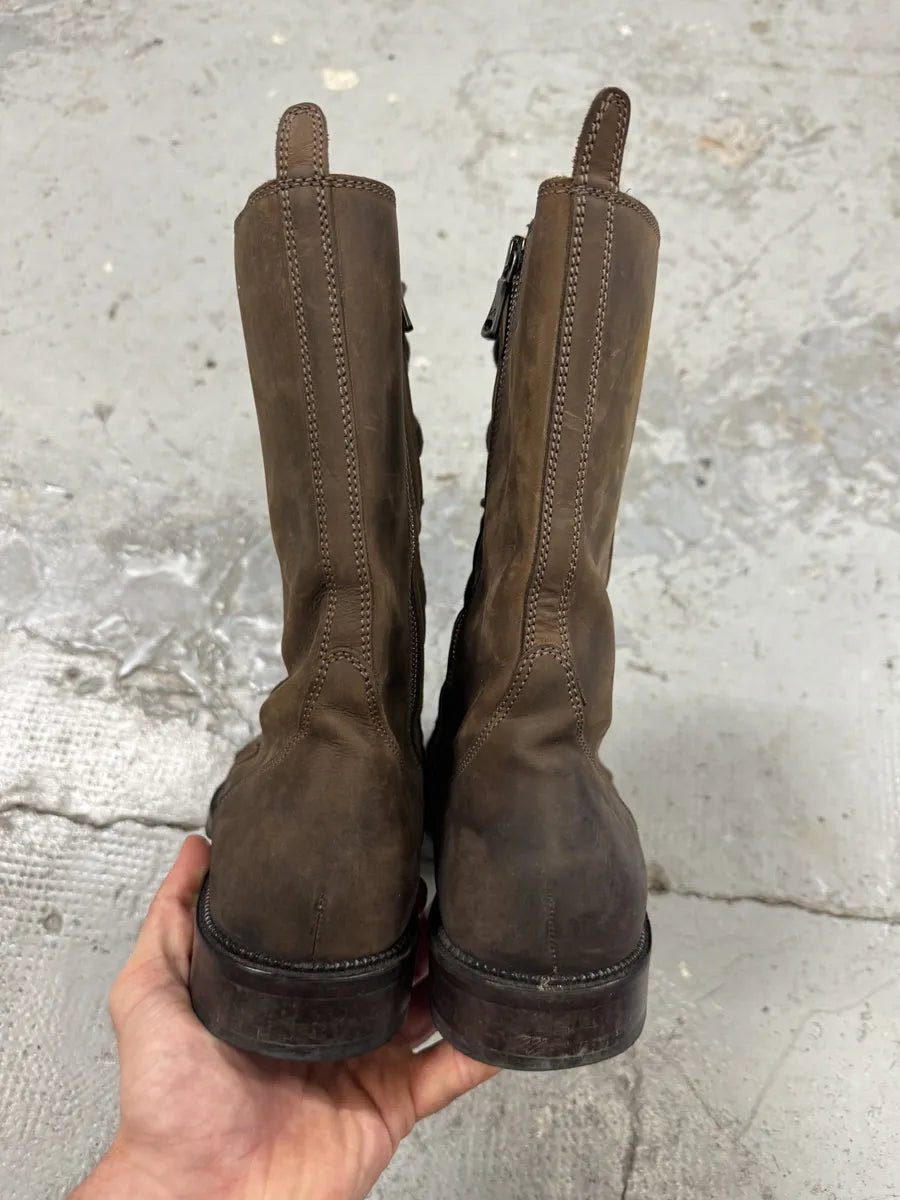 2000s Dolce & Gabbana Laced Multi Zips Eyelet Brown Ankle Boots GdtMcZh 6