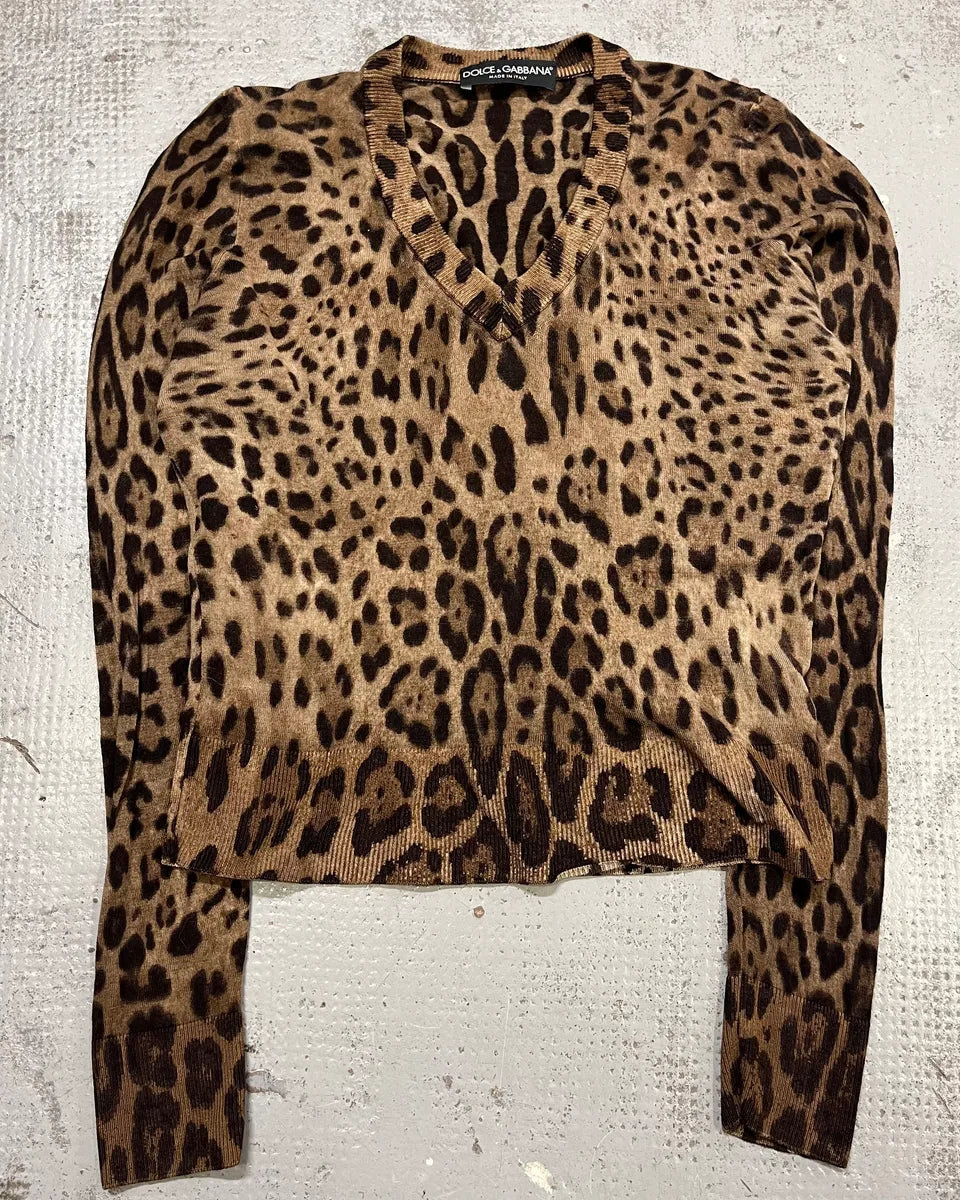 2000s Dolce & Gabbana Brown V-Neck Leopard Sweater lVomiAA 3