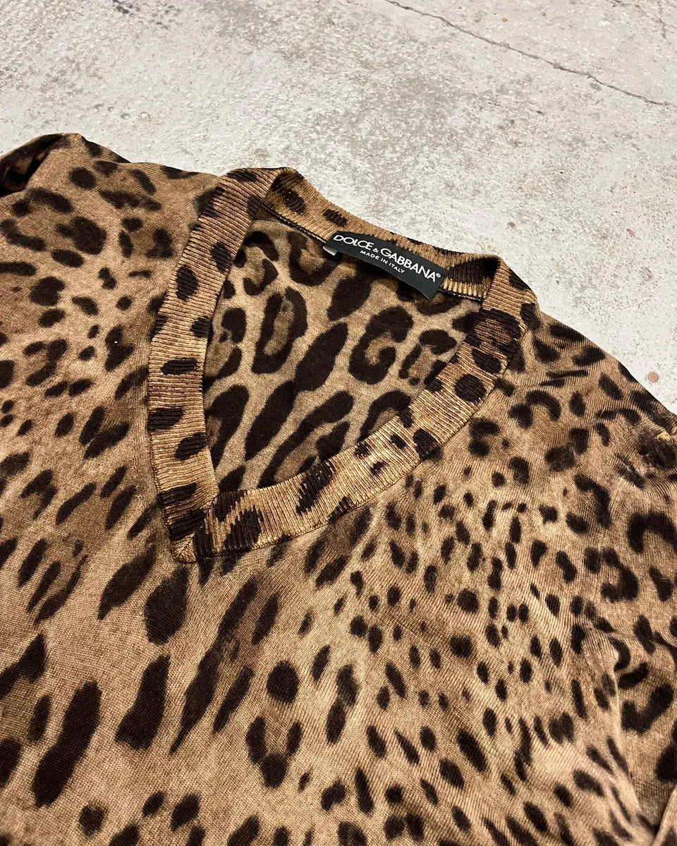 2000s Dolce & Gabbana Brown V-Neck Leopard Sweater lVomiAA 4