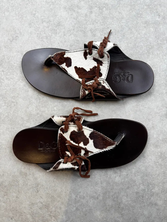 2000s Dolce & Gabbana Brown White Cow Pony Hair Sandals IHYqcid 2