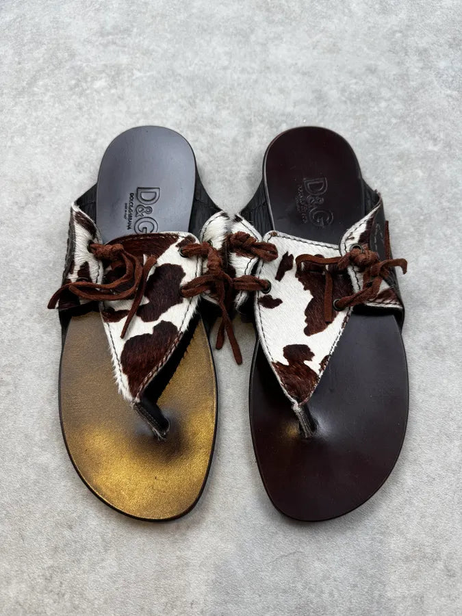 2000s Dolce & Gabbana Brown White Cow Pony Hair Sandals IHYqcid 1