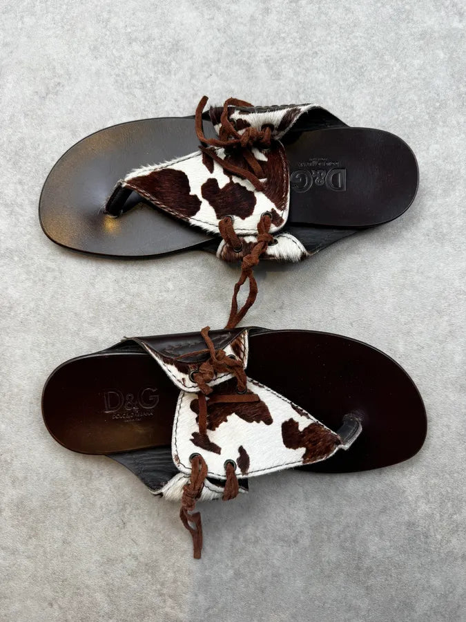 2000s Dolce & Gabbana Brown White Cow Pony Hair Sandals IHYqcid 3