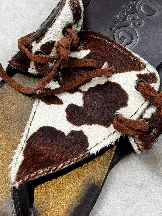 2000s Dolce & Gabbana Brown White Cow Pony Hair Sandals IHYqcid 4
