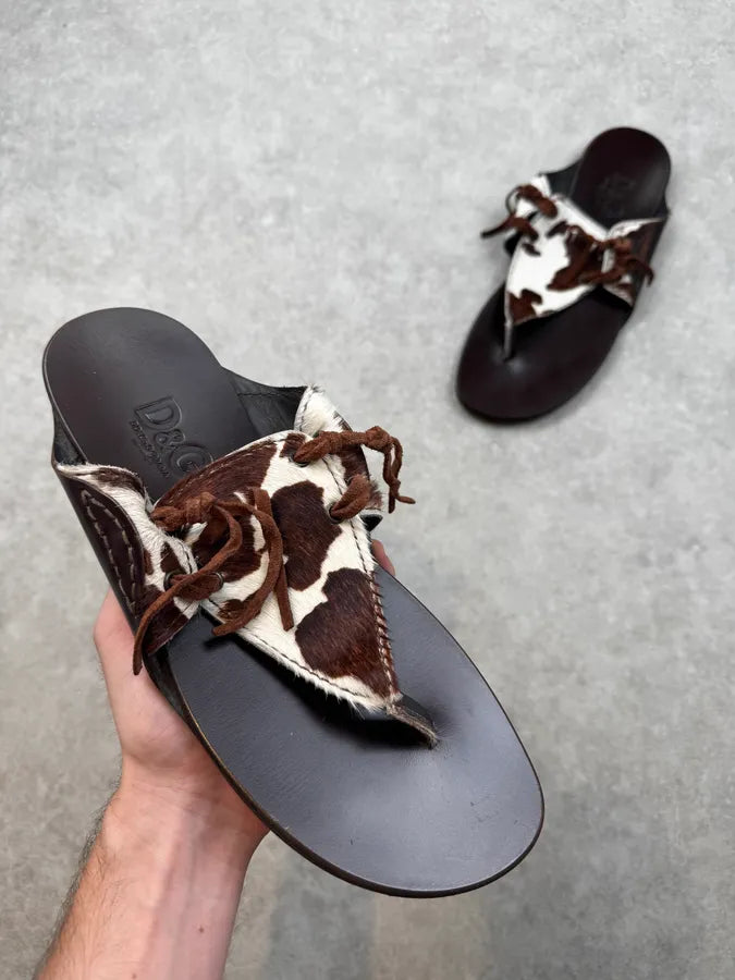 2000s Dolce & Gabbana Brown White Cow Pony Hair Sandals IHYqcid 0