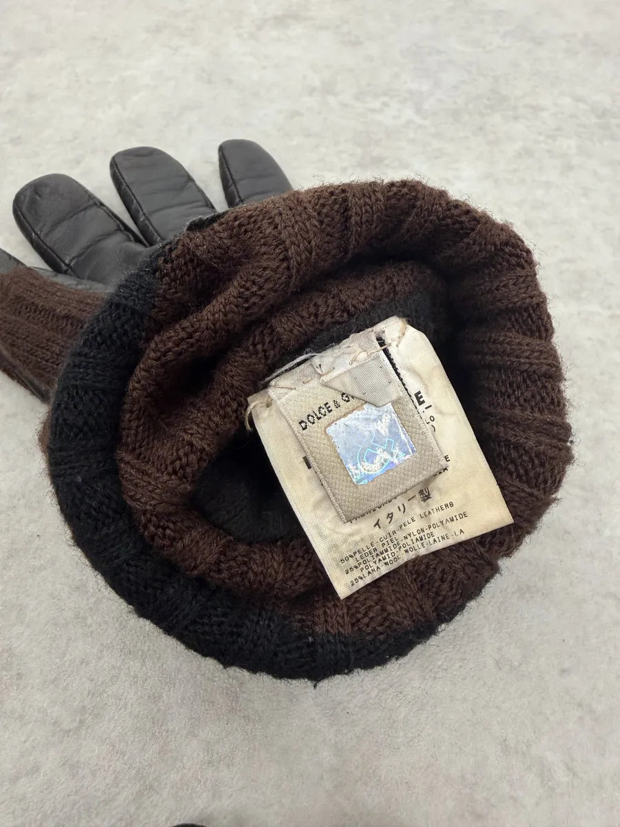 2000s Dolce & Gabbana Brown Wool & Black Leather Gloves tbHVYCl 2