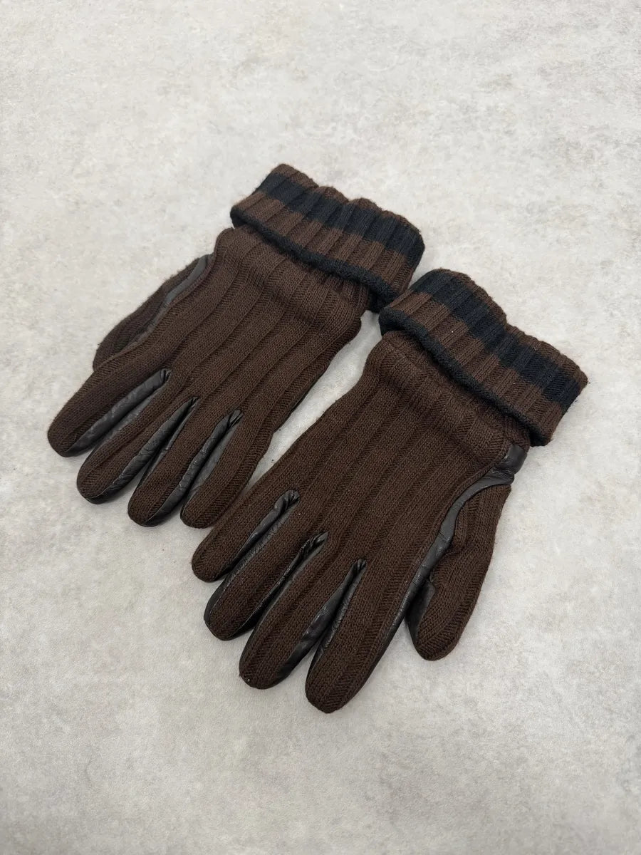 2000s Dolce & Gabbana Brown Wool & Black Leather Gloves tbHVYCl 3
