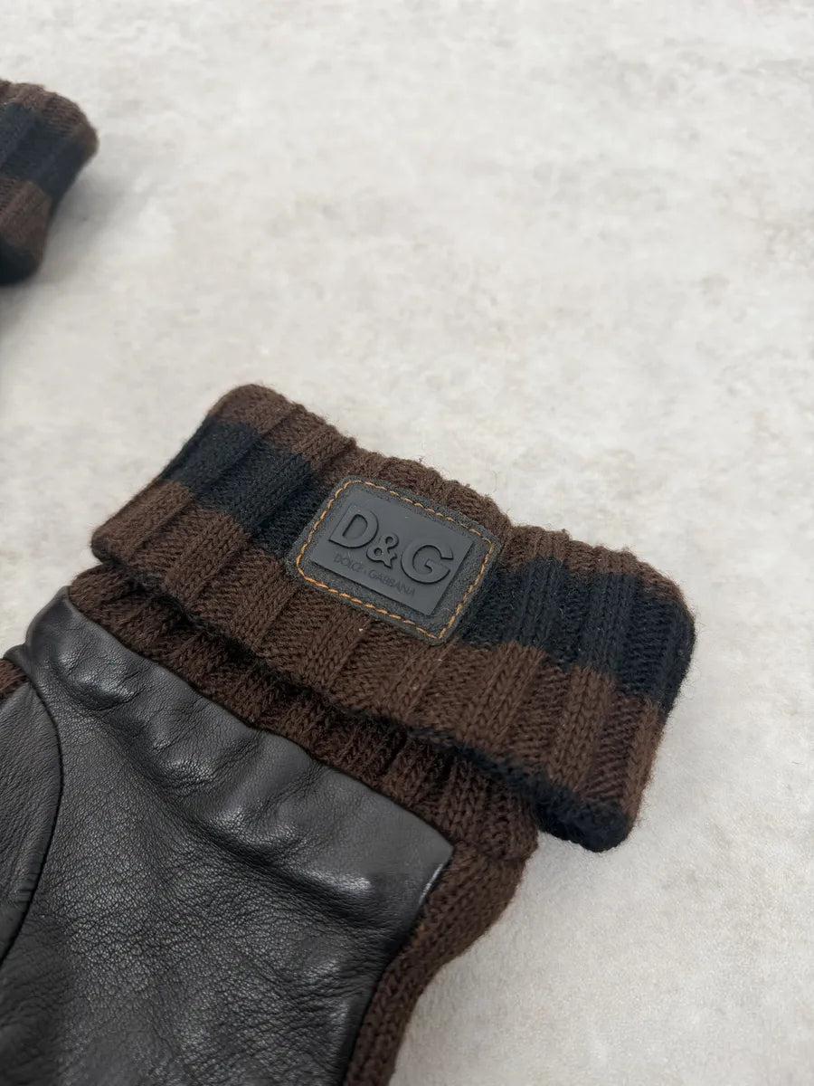 2000s Dolce & Gabbana Brown Wool & Black Leather Gloves tbHVYCl 4