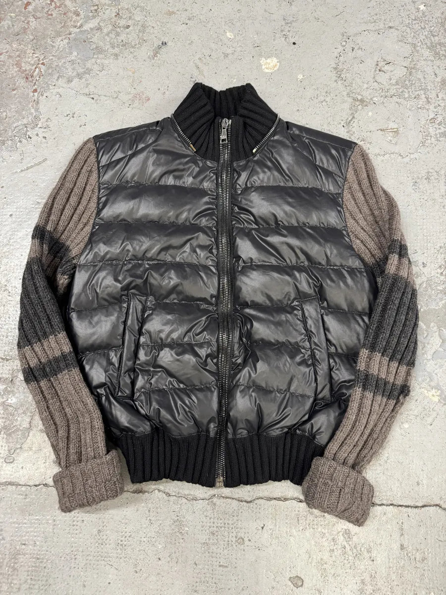 2000s Dolce & Gabbana Brown Wool Arms & Black Fleece Puffer Jacket JfKXYVq 0