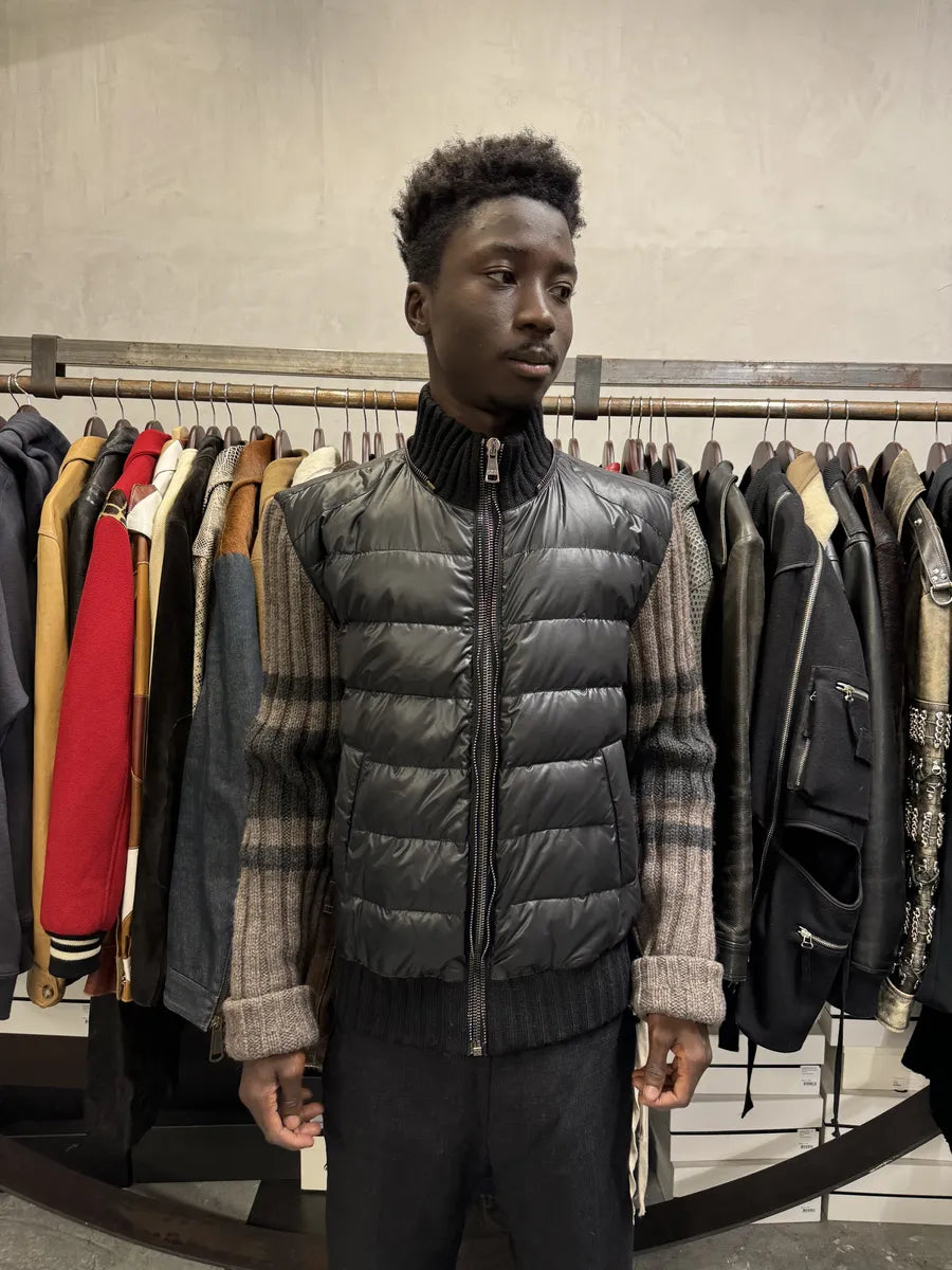 2000s Dolce & Gabbana Brown Wool Arms & Black Fleece Puffer Jacket JfKXYVq 1