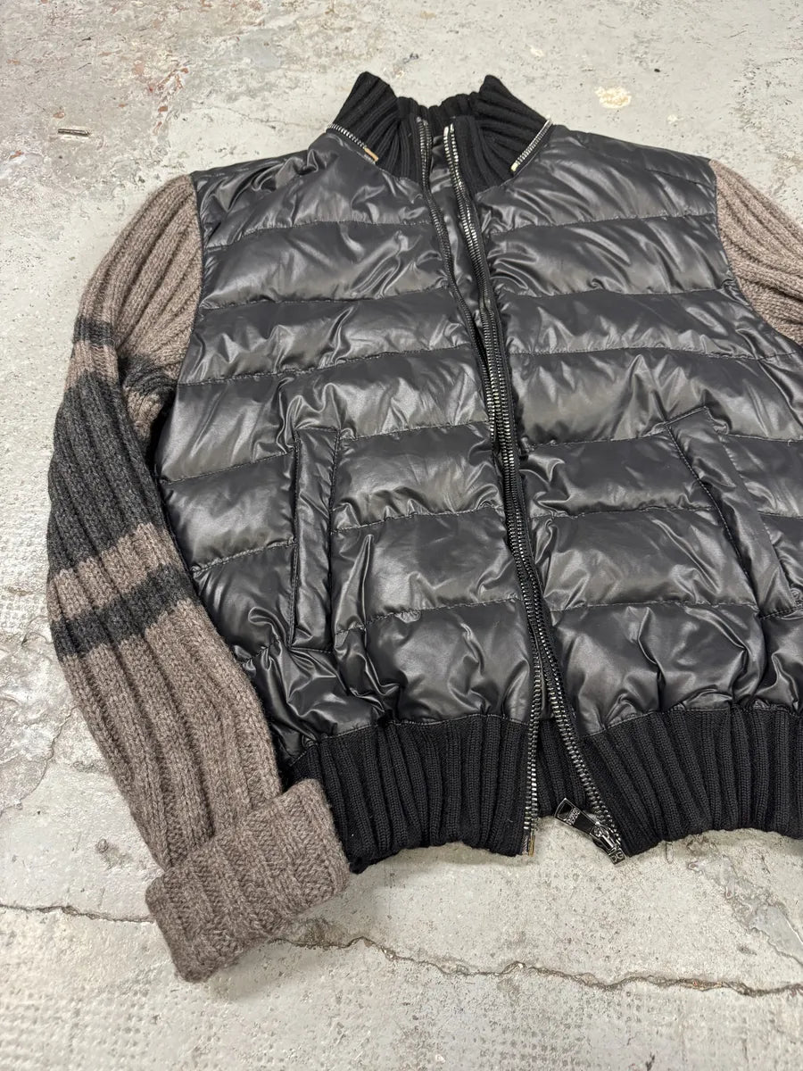 2000s Dolce & Gabbana Brown Wool Arms & Black Fleece Puffer Jacket JfKXYVq 4