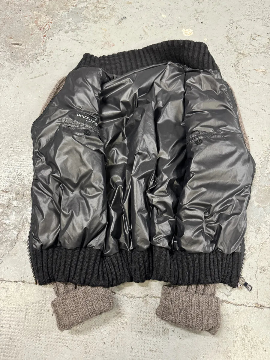2000s Dolce & Gabbana Brown Wool Arms & Black Fleece Puffer Jacket JfKXYVq 5