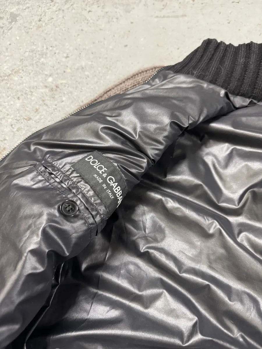 2000s Dolce & Gabbana Brown Wool Arms & Black Fleece Puffer Jacket JfKXYVq 7
