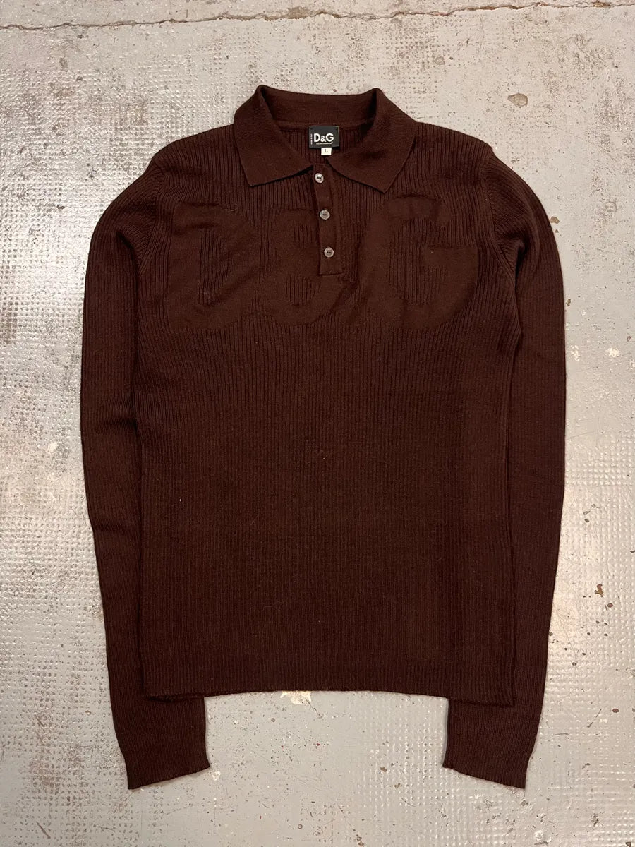 2000s Dolce & Gabbana Brown Wool Polo Longsleeves ZMAJxft 0