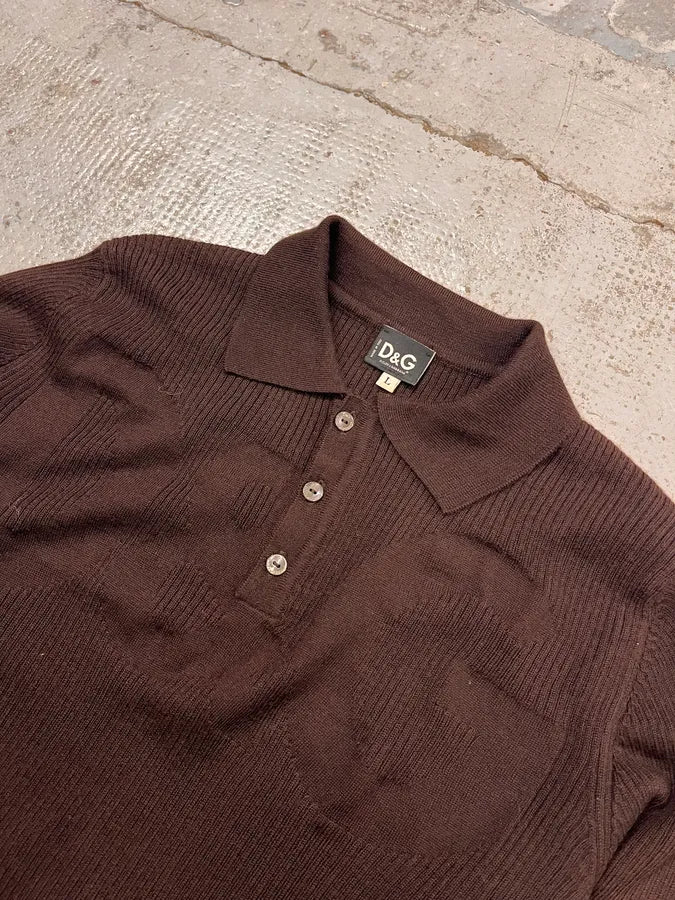 2000s Dolce & Gabbana Brown Wool Polo Longsleeves ZMAJxft 4