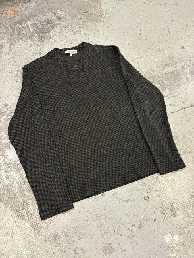 1990s Dolce & Gabbana Grey Brown Wool Sweater CAlJzqO 1