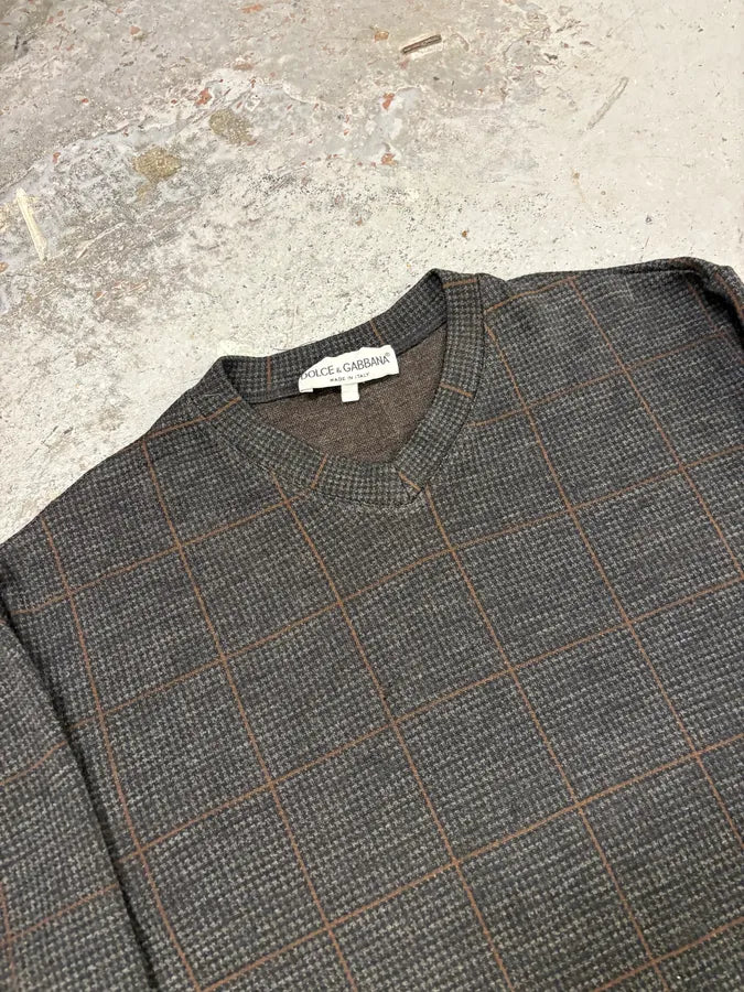 1990s Dolce & Gabbana Grey Brown Wool Sweater CAlJzqO 2