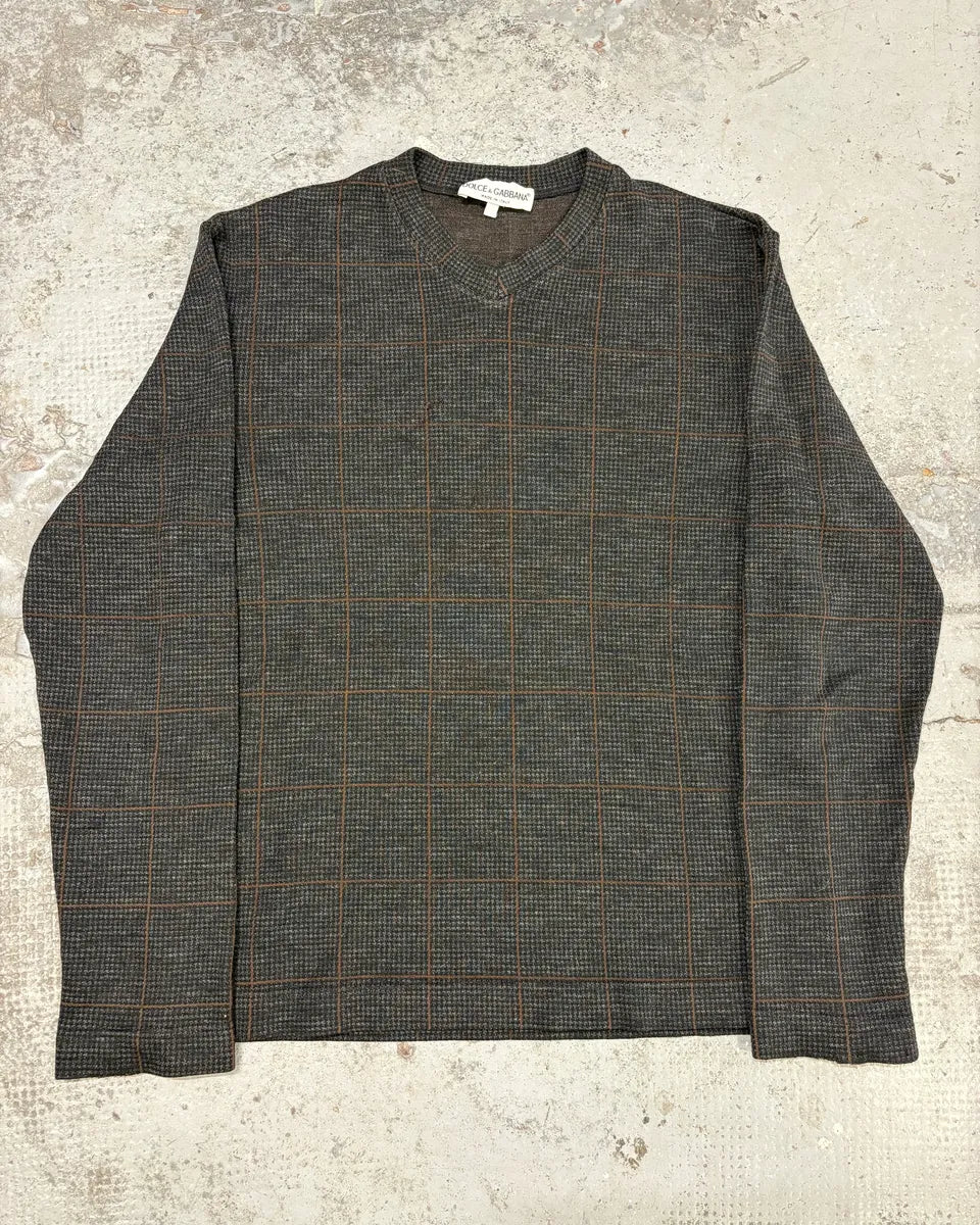 1990s Dolce & Gabbana Grey Brown Wool Sweater CAlJzqO 0