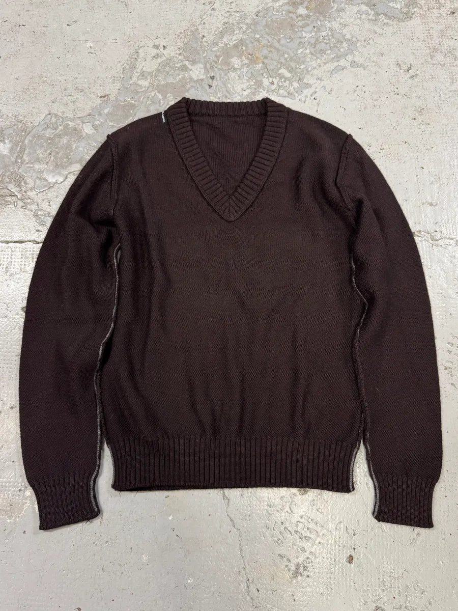 2000s Dolce & Gabbana Brown Wool V-Necker Sweater fEpJsZa 0