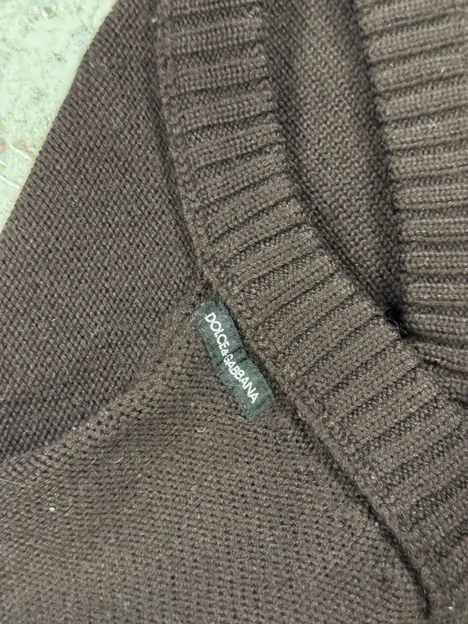 2000s Dolce & Gabbana Brown Wool V-Necker Sweater fEpJsZa 6