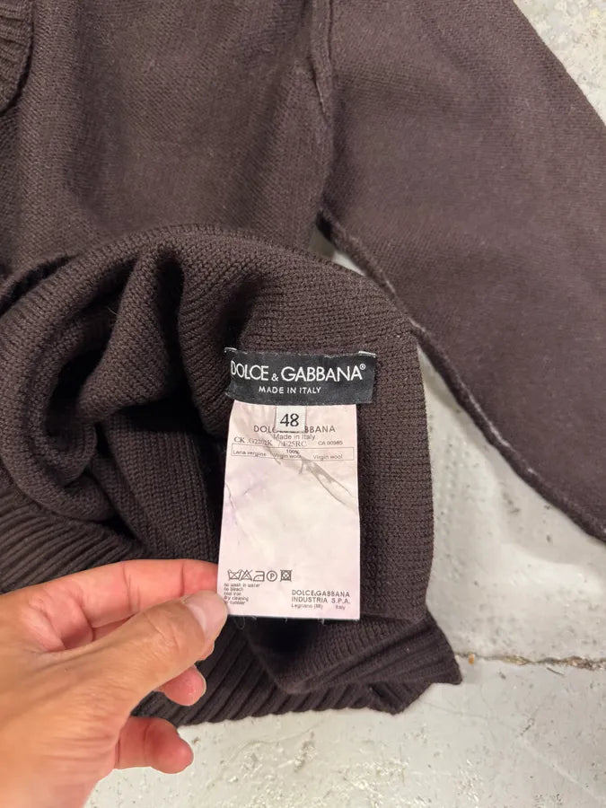 2000s Dolce & Gabbana Brown Wool V-Necker Sweater fEpJsZa 7