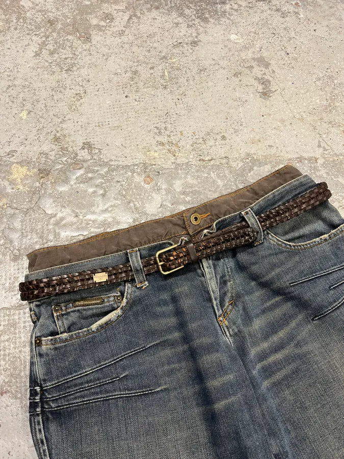 2000s Dolce & Gabbana Brown Woven Leather Belt ZrYDSkw 1