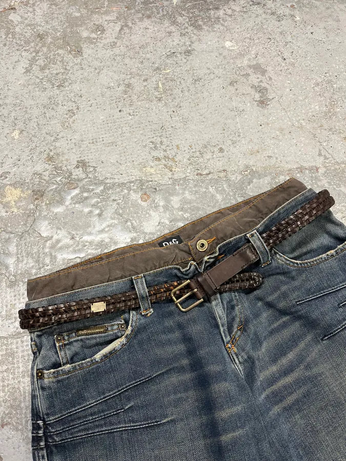 2000s Dolce & Gabbana Brown Woven Leather Belt ZrYDSkw 2