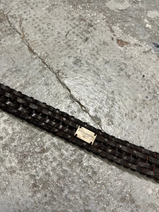 2000s Dolce & Gabbana Brown Woven Leather Belt ZrYDSkw 7