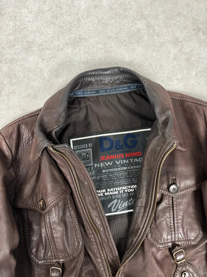 2000s Dolce & Gabbana Buffalo Brown Aviator Leather Jacket ryCEAvx 6