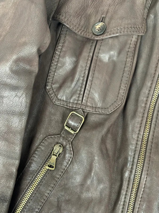 2000s Dolce & Gabbana Buffalo Brown Aviator Leather Jacket ryCEAvx 8