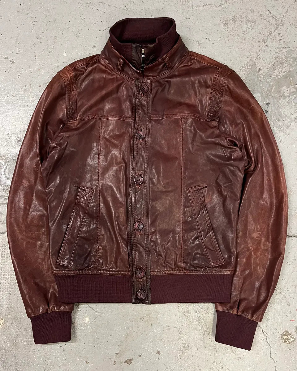 2000s Dolce & Gabbana Burgundy Button Ups Leather Rebel Jacket LPYsdSD 0